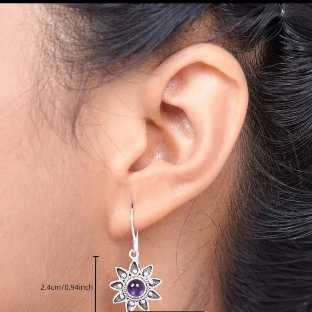 Elegant Purple Resin in Silver Earrings - Picture 3 of 4